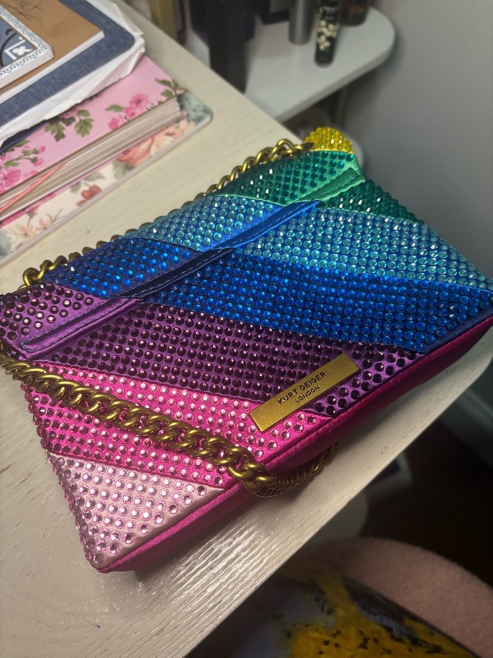 Kurt Geiger Multicolor Crystal-Striped Crossbody Bag - Picture 2 of 11
